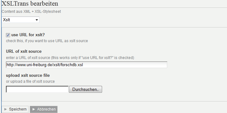 Forschungsdatenbank - Screenshot [xslt]